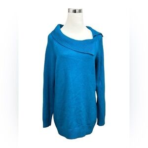 New York & Company Teal Blue Cowl Neck Long Sleeve Knit Sweater SIze Medium